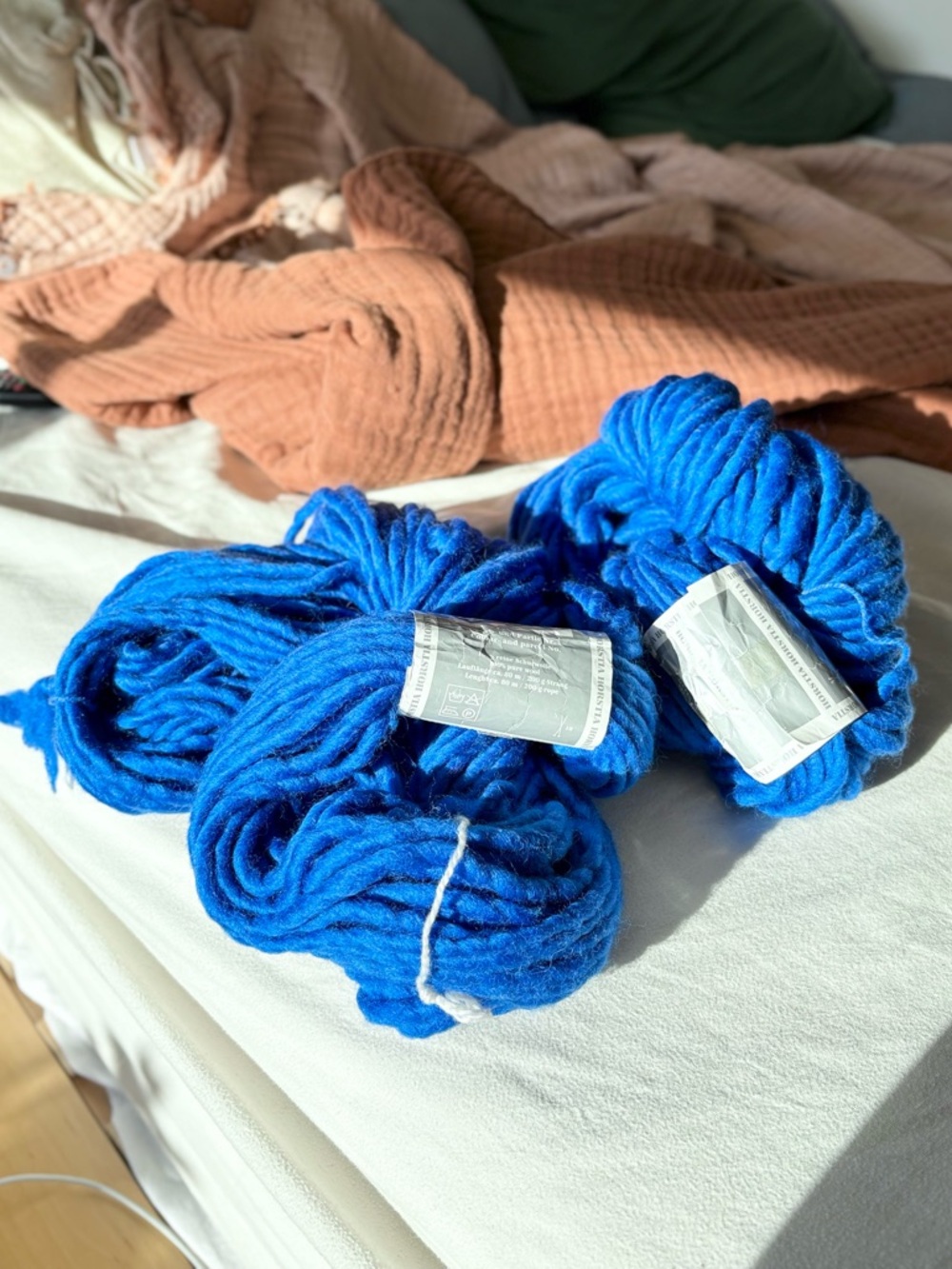 vtg german super bulky wool yarn royal blue horstia nwt 2 giant hanks 400g nwot